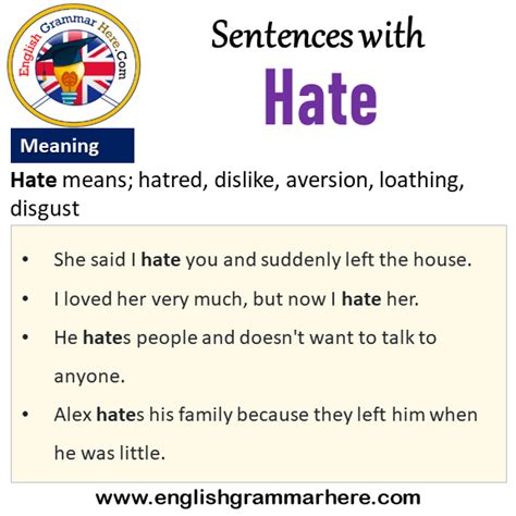 Use "hate" in a <b>sentence</b> | "hate" <b>sentence</b> examples "hate" (1) I hate it, (2) I hate you (3) I hate it. . Hatred sentence